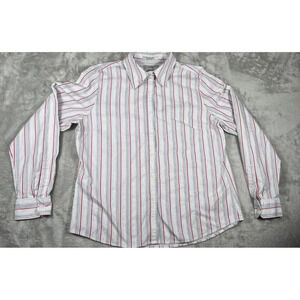 Faconnable Button Shirt Size L Red Blue White Stripe Womens $96
